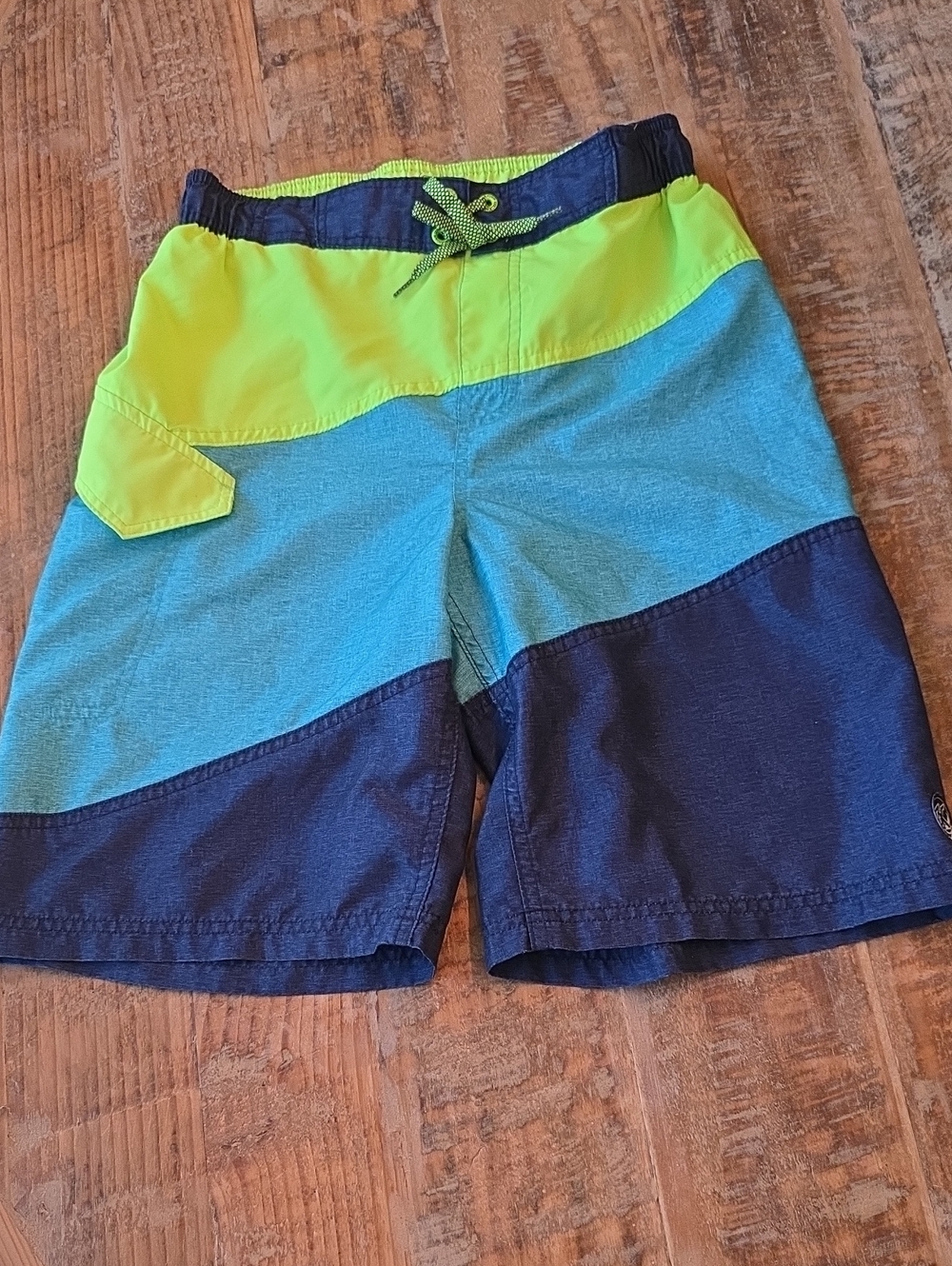 Colorblock Boys' Swim Trunks in Lime, Aqua & Navy
